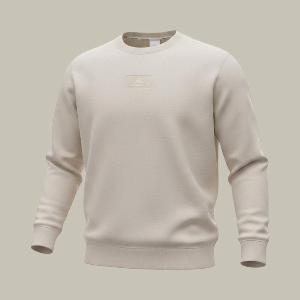 Adidas Crew Neck Box Logo Pullover Sweatshirt Beige Cream Men's Large Off-White